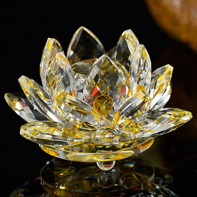 Artesanía de cristal de cuarzo de 80 mm con de flor de loto, pisapapeles de cristal, adornos Fengshui, figuritas para decoración del hogar, banquete de boda, de recuerdo.: YELLOW