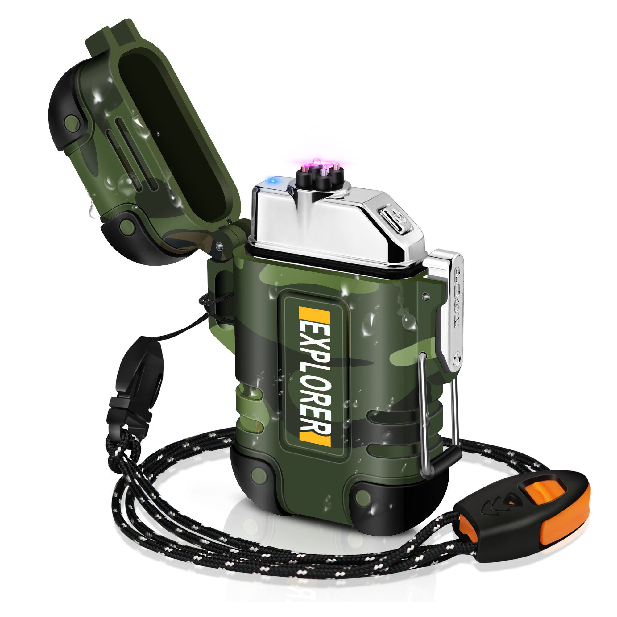 Wasserdicht USB Ladung Elektrische Feuerzeug Dual Bogen Feuerzeug Flammenlose Plasma Feuerzeug draussen Wandern Camping Rauchen Zubehör: Braun