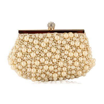 Boutique pear evening bag rhinestone evening clutch bag women handbag Beaded Embroidery bag features dinner purse shoulder bag: apricot