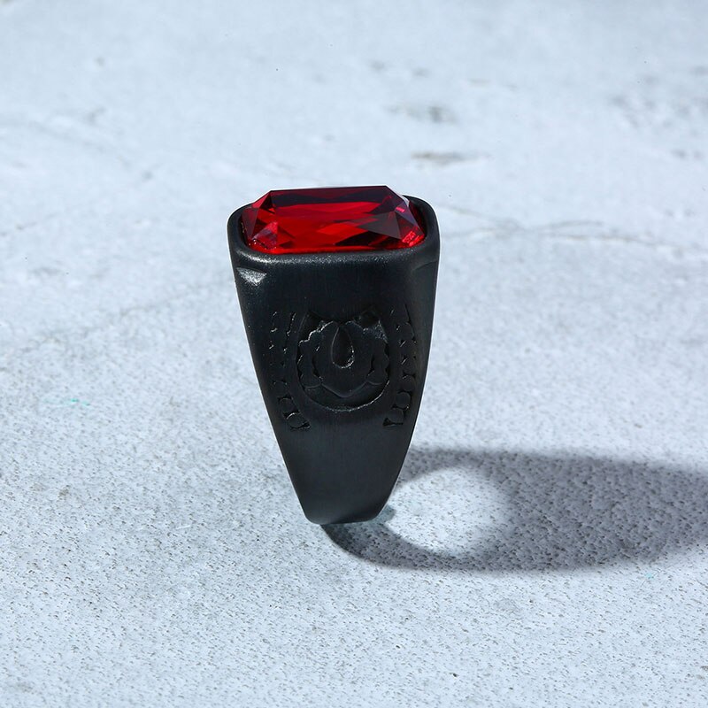 Anillo de boda gótico Punk para hombre y mujer, sortija de boda con piedra roja, cristal negro, para ,