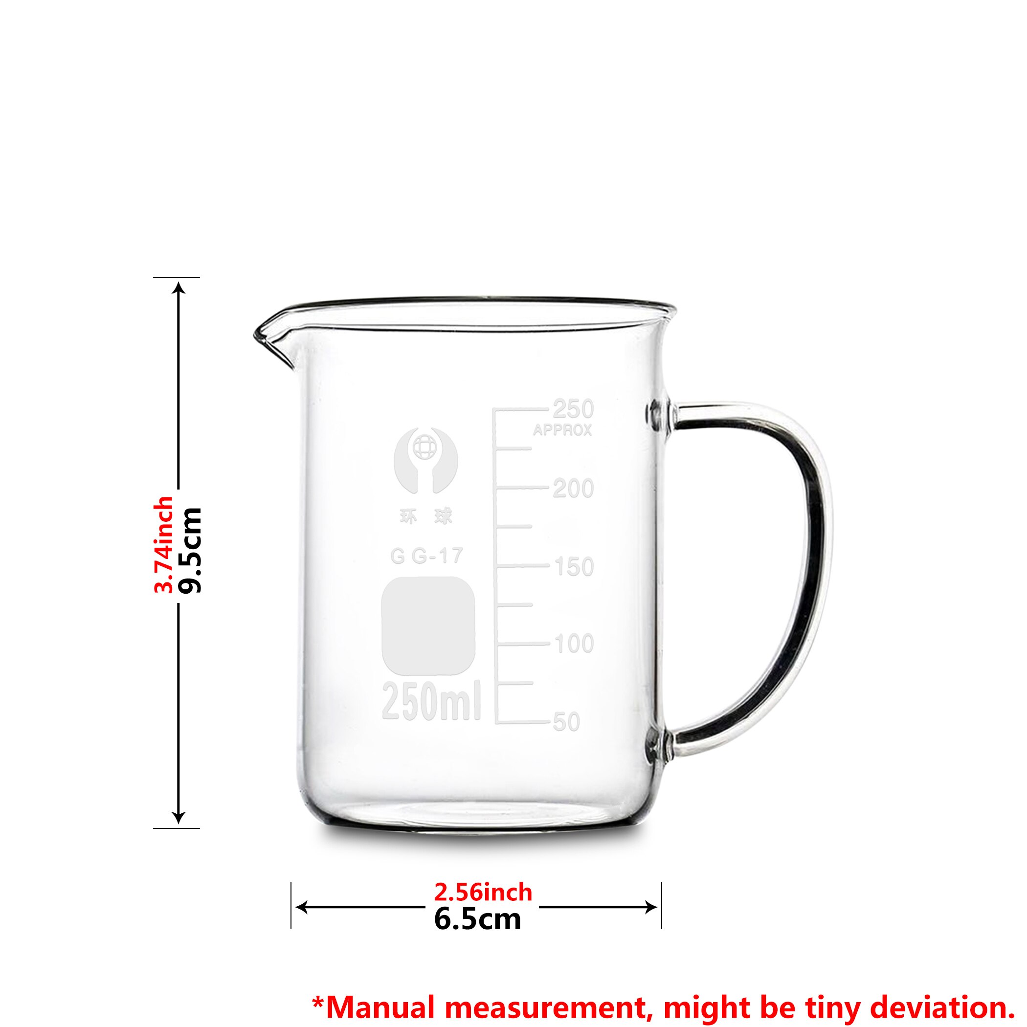 Sortes bécher en verre résistant à la chaleur gradué tasse à mesurer cruche échelle récipient de cuisson Pour la cuisson liquide verser le laboratoire de bec verseur: 250ml