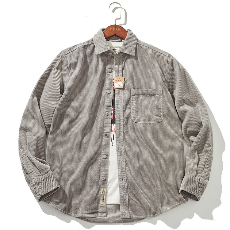 Stylish Men's Thick Corduroy Shirt Jacket with Vintage for Autumn and Winter: XL / GRAY
