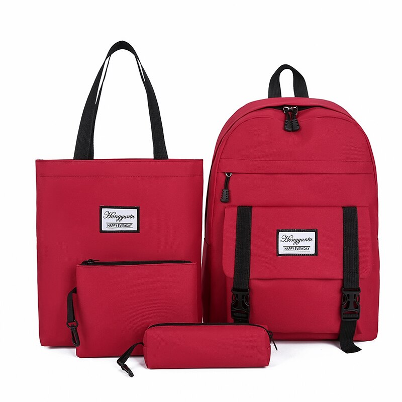 4 Uds mochila de , mochila escolar para adolescentes, Mochilas para estudiantes, mochila escolar negra de nailon para mujeres, mochila escolar para mujeres: red