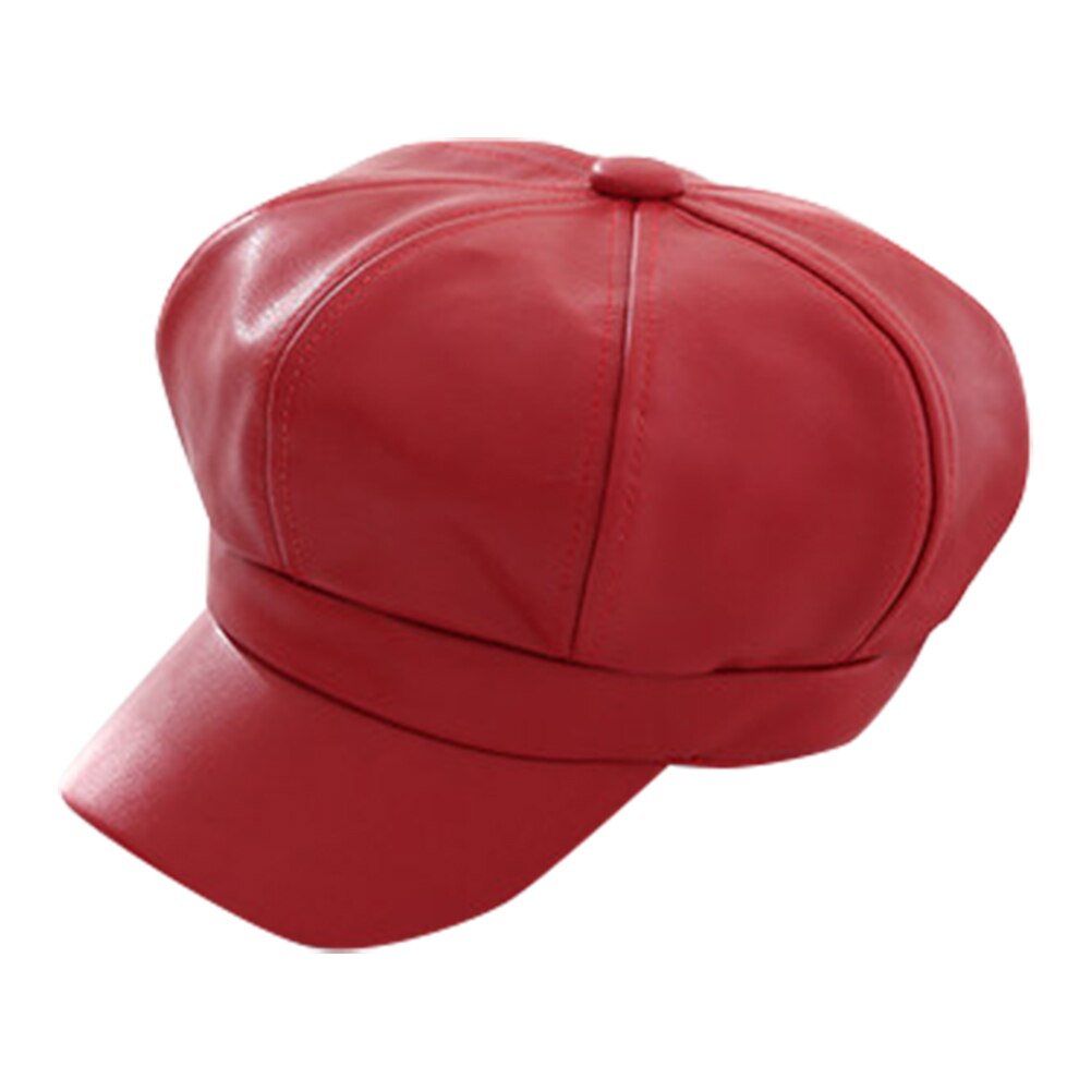Boina de cuero PU para hombre y mujer, gorra de pintor de Color sólido Retro Para otoño e invierno TC21: Rojo