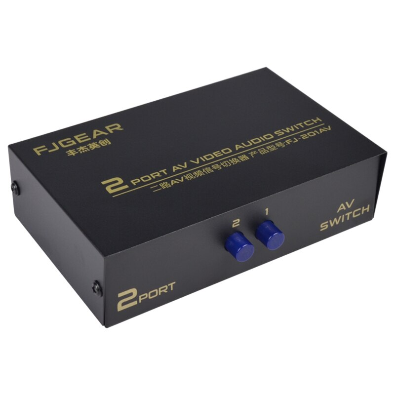 2 ports av rca switch 2 in 1 ut kompositt video l/r velgerboks for dvd-spiller