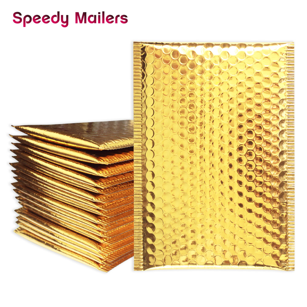 25 stk/parti guldpolstret boblekonvolutter metallisk boble mailer guldpapirpakke i aluminiumsfolie
