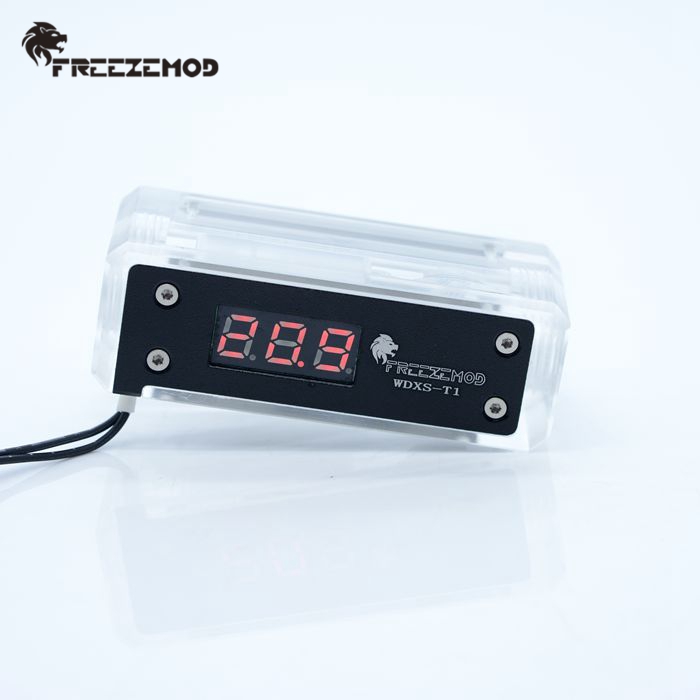 FREEZEMOD Temperature Sensor Mini Moniror Computer Water Cooling Thermometer with Digital Display Screen Acrylic/ POM optional: 5V Black