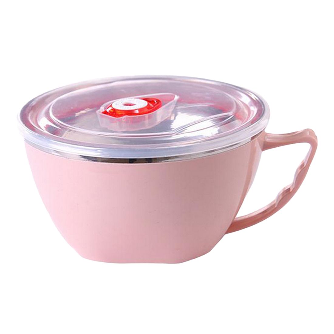 600ml Noedelkom Roestvrij Staal Met Handvat Voedsel Container Rijstkom Soep Kommen Instant Noodle Kom Met Deksel Met handvat: Nordic Pink