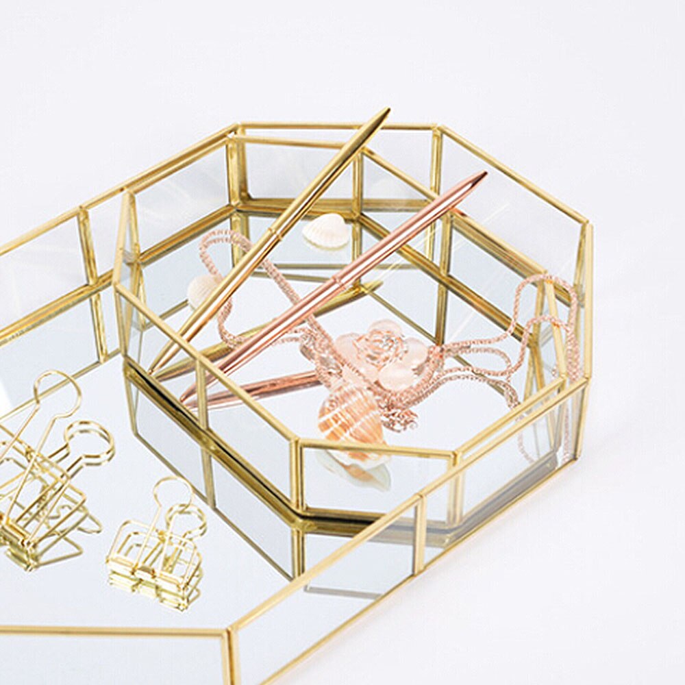 Verre cuivre géométrie boîte de rangement Style nordique panier de rangement boîte simplicité Style maison organisateur bijoux collier Dessert assiette