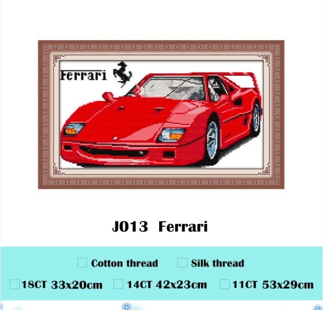 Conjunto de punto de cruz de coche rojo, patrón de DMC, Impresión de cuenta de color 18ct 14ct 11ct, kit de bordado, suministros de costura hechos a mano DIY: Blanco / 14ct print canvas