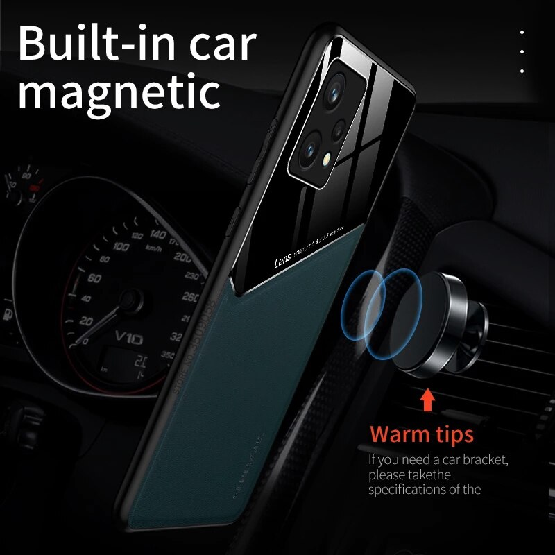 Realme9Pro+ Case Leather Car Magnetic Holder Phone Covers For OPPO Realme 9i 9 Pro Plus Pro+ 5G TPU Soft Frame Shockproof Coque