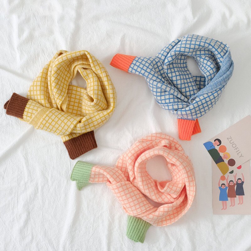 Sciarpa per bambini a reticolo piccolo autunno inverno nuove neonate ragazzi ragazze fazzoletto da collo caldo bambini colorati sciarpe ispessenti a maglia