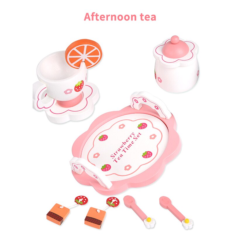 Simulation Wooden Kitchen Toy Tea Set Toy Pink Strawberry Afternoon Tea Tea Set Educational Toys
