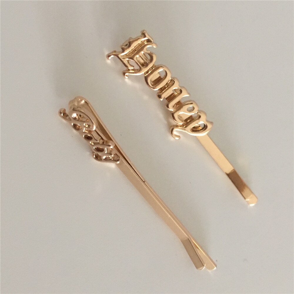 Gold color plating old English font Babygirl Angel Honey Babyletter hair pin for girl women Hair Clip Barrette Hair Accessories: honeybaby