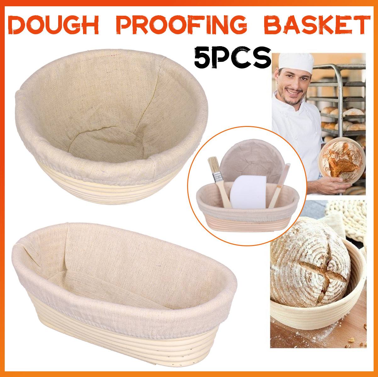 5Pcs/Set Hand-made Oval Rattan Bread Basket Rose Fermentation Basket Baking Tools Kitchen Food Storage Rack