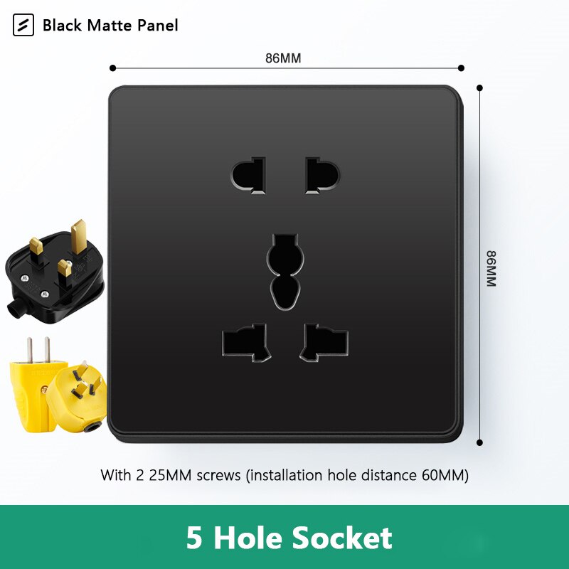 Atlectric Usb Wall Socket EU Standard Electrical Socketes Black Large Plastic Panel Multi-function Socket With Switch AC110-250V: 5HD