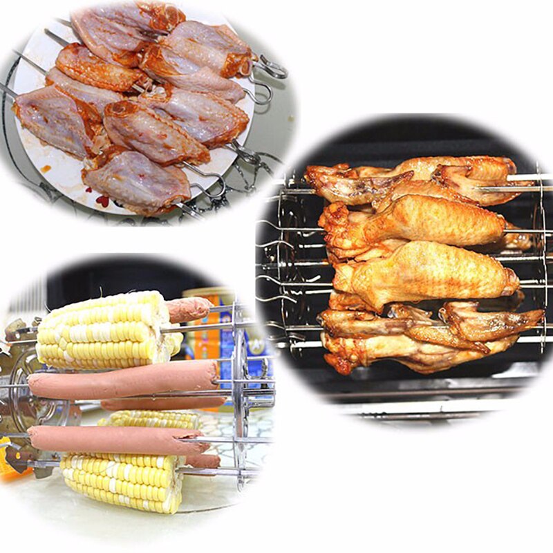 Bbq rotisserie ovn spyd stege bur roterende bagning kyllingevinger værktøj mad grade 304 rustfrit stål grill stegertromle