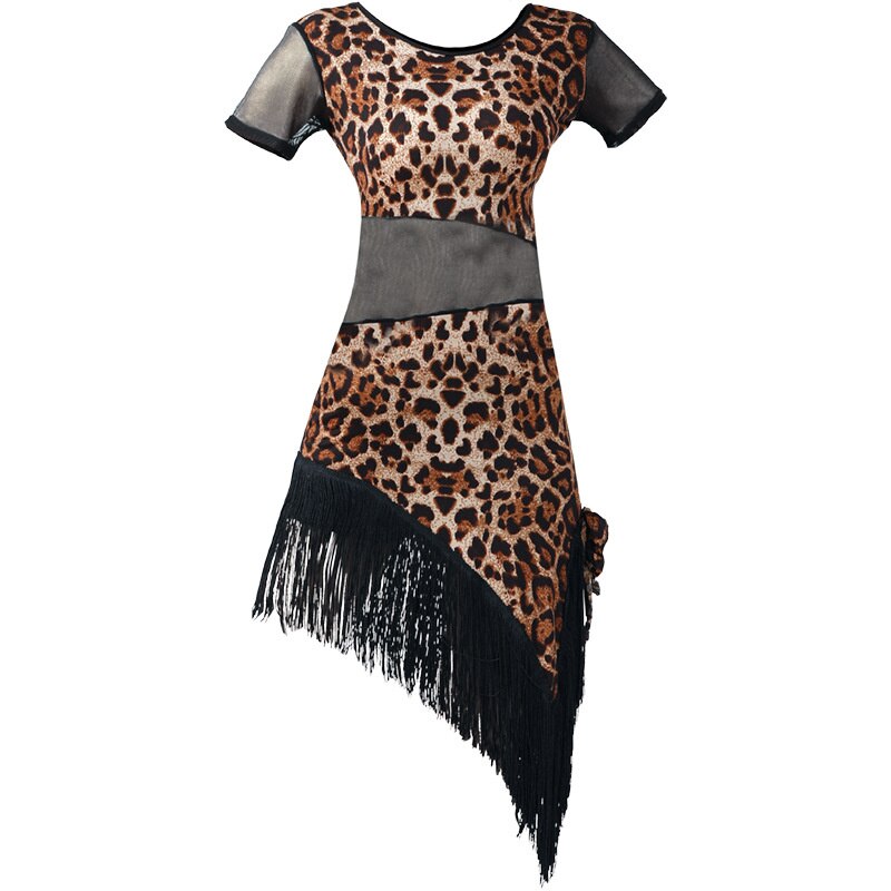 Ladies Latin Dance Training Tassel Clothing Women Summer Ballroom Tango Salsa Rumba Costume Leopard Print Short Sleeve Dancewear