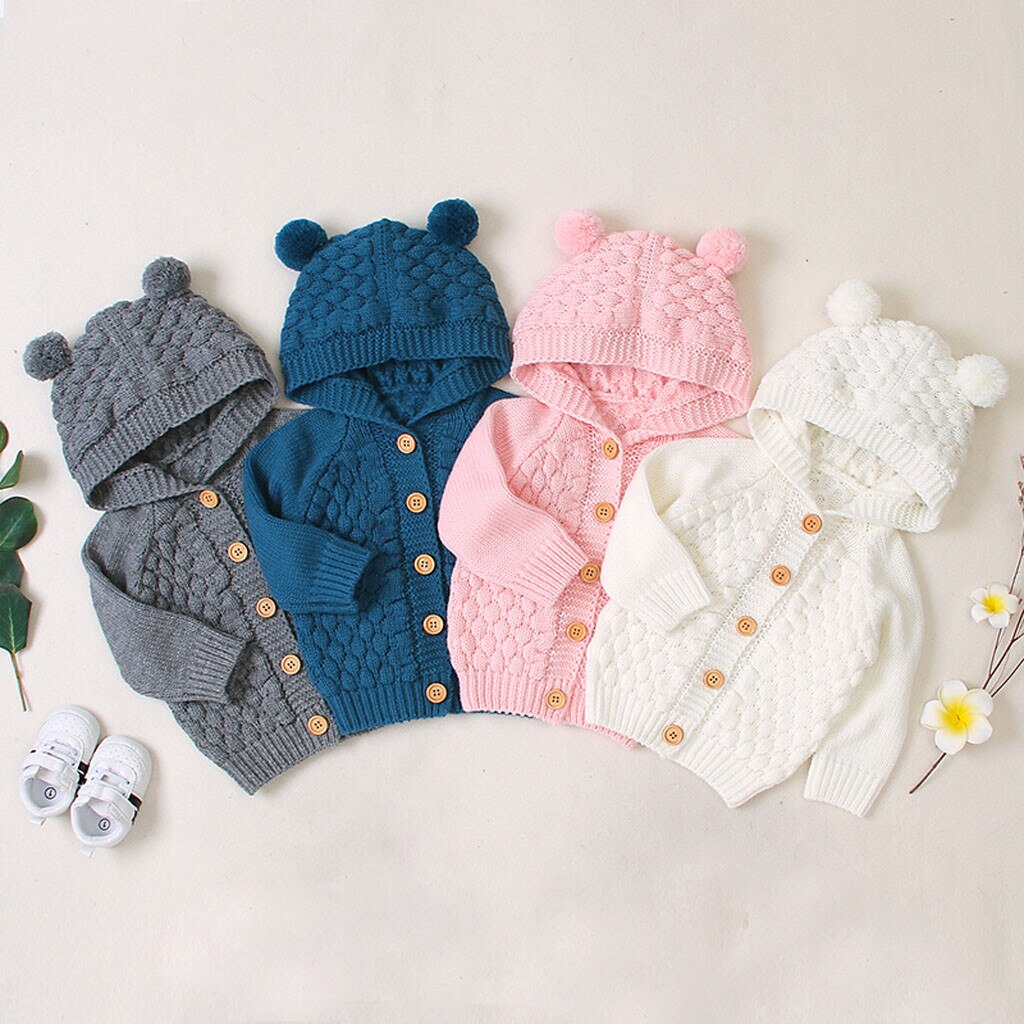 Baby Meisje Jongen Breien Uitloper Hooded Trui Effen Kleur Kinderen Lange Mouw Kapmantel Uitloper Kids Kleding