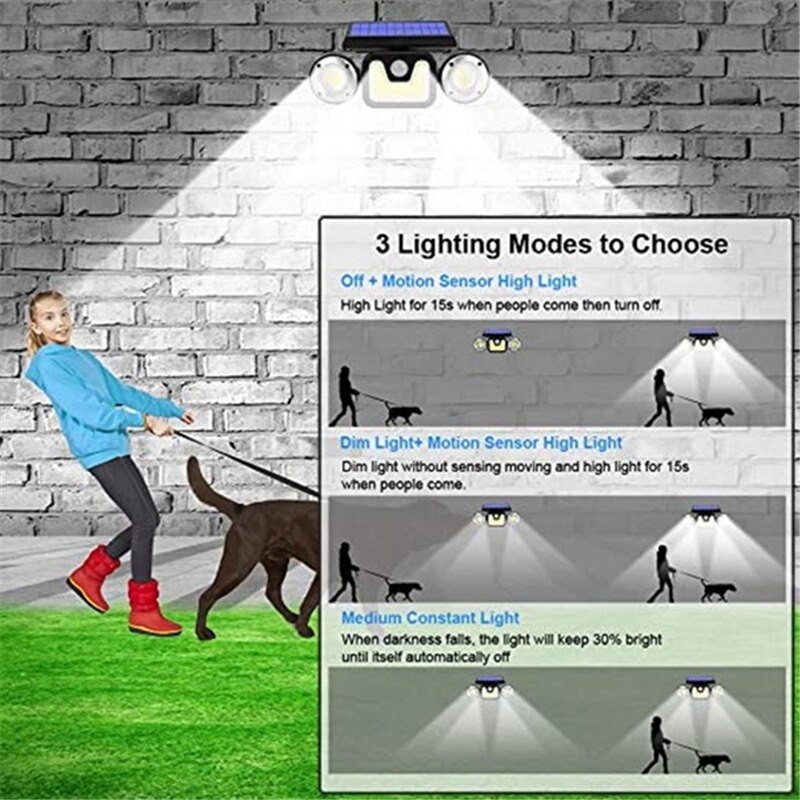 Solar buitenlamp met 74 leds, wandlamp met pir-bewegingssensor, tuinlamp op zonne-energie, waterdicht, energiebesparend, straatverlichting
