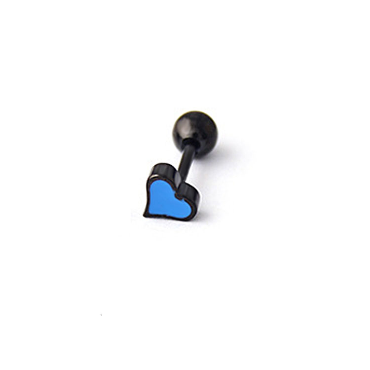 1 pz moda carino blu rosa rosso smalto nero amore cuore orecchini a bottone per le donne acciaio inossidabile cartilagine elica Piercing orecchino: 7 black blue