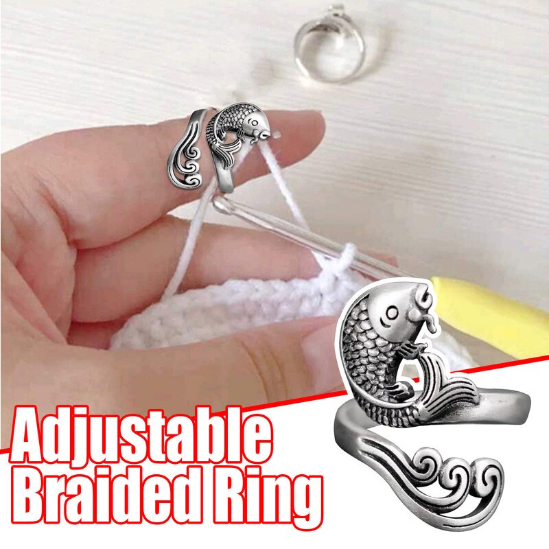 Knitting Helper Tools Adjustable Crochet Thread Loop Knitting Ring Finger Wear Thimble Yarn Spring Guide Needle Sewing Accessory