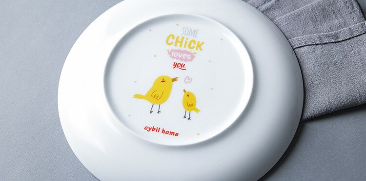 Cartoon Dinner Plate Flat tary 8-inch Bone Ceramic Plate Dessert SteakPlate Salad Plate for Children's Day