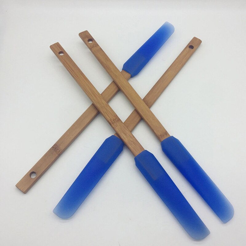 1Pcs Bamboo Handle Blue Silicone Spatula Non-stick Cake DIY Brush Kitchen Tools Multi Purpose Outdoor BBQ Scraper