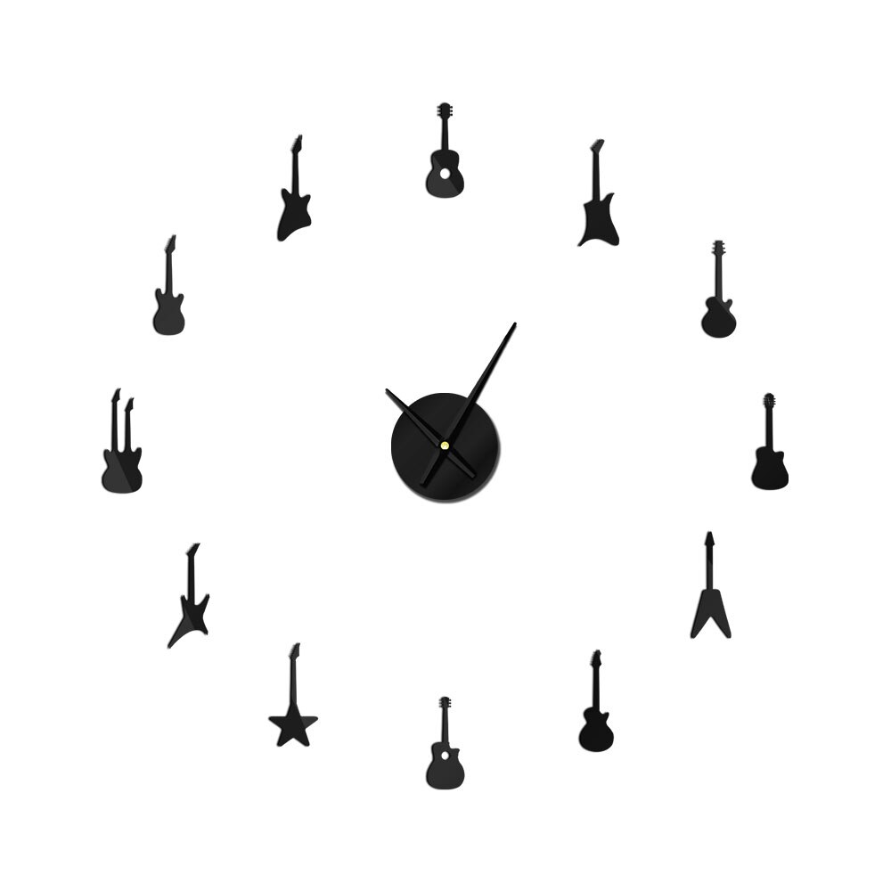 Rock N Roll Guitars Variety DIY Large Wall Clock Musical Instrument Guitarist Frameless Giant Wall Watch 3D Wall Sticker