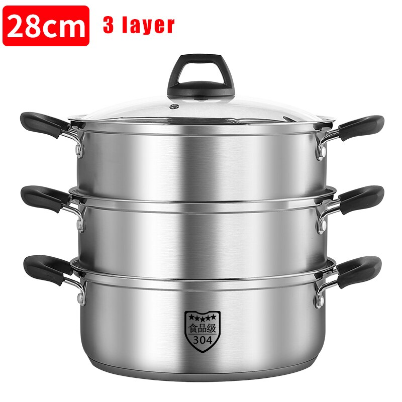 Haus Küche Dampf Topf Suppe Topf Edelstahl Topf Multi-funktion Kochgeschirr Topf: 28CM-drei Schicht