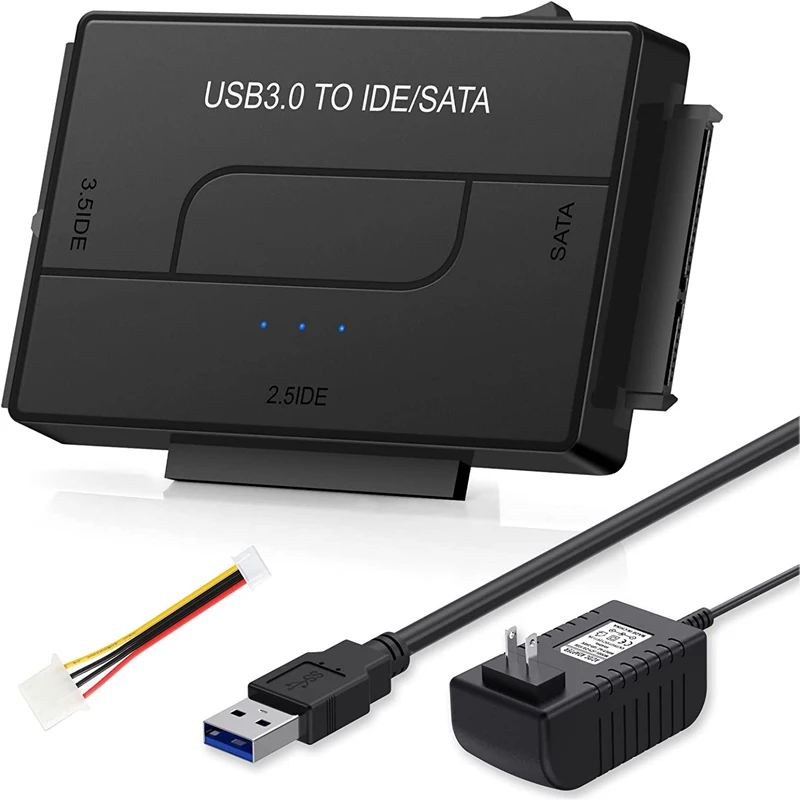 USB 3.0 zu SATA IDE Adapter Festplattenadapter Konverter für 2,5"/3,5" SATA/IDE/SSD Festplatten mit 12V 2A Netzteil