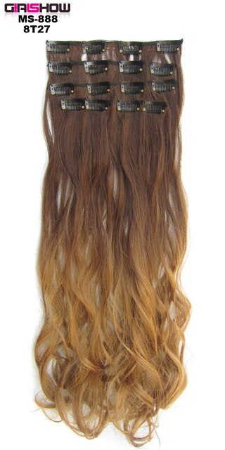 Girlshow Clip in on synthetic Dip dye Hair Extensions 7pcs/set 22" Long wavy Heat resistance fibre ombre Hair MS-888, 90g/set: MS-888 8T27