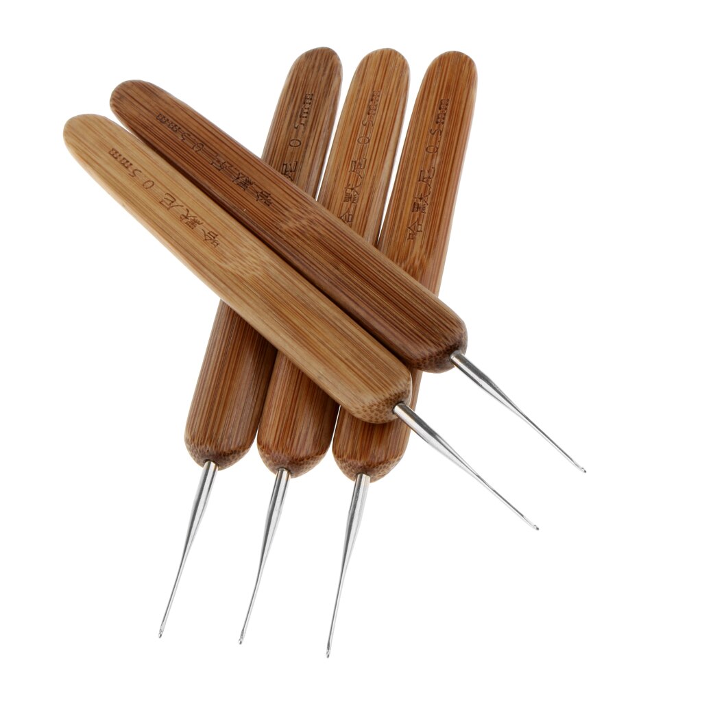 7 stk/sæt hæklenåle 0.5mm med træhåndtag hæklenåle til hår dread lock nåleværktøj til hårfletning