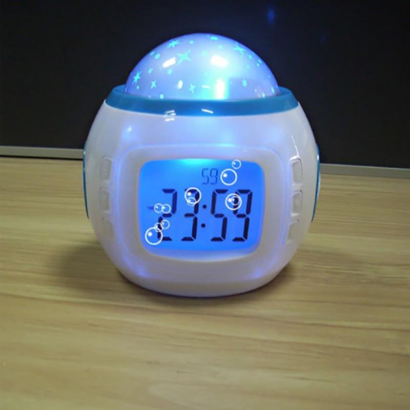 Kleurrijke sterrenhemel projectie muziek digitale klok led nachtlampje thermometer wekker voor kinderen babykamer decoratie