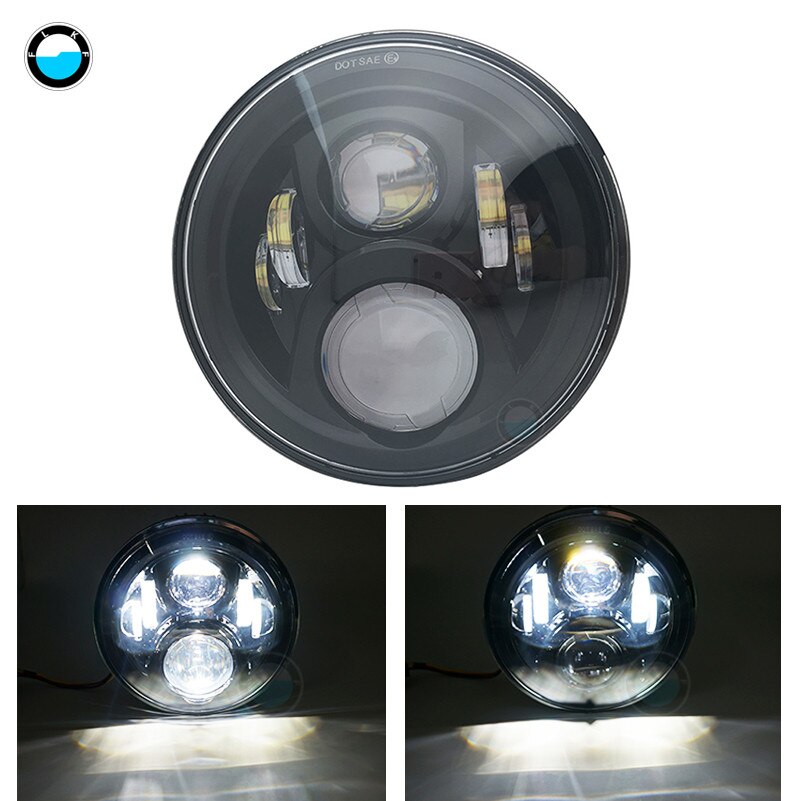 Faro de motocicleta DOT SAE E9 de 60W de 7 pulgadas con faro Led de ojo angular anillo de ajuste de cubo de 7 pulgadas de carcasa.: 1 pcs black light B2