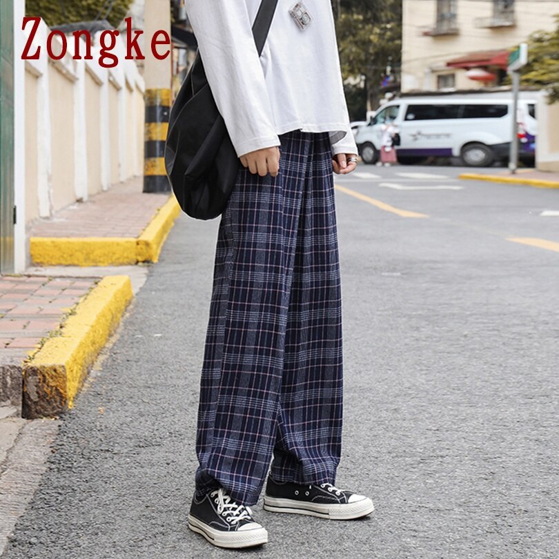 Zongke herrebukser i et bur streetwear røde plaidbukser herretøj joggers herrebukser harajuku bukser m -3xl efterår