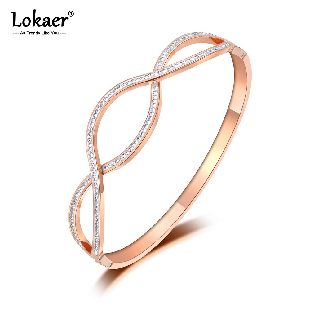 Lokaer Design scintillante mosaico strass croce braccialetti e braccialetti gioielli bracciale da sposa in acciaio inossidabile Color oro rosa B19091