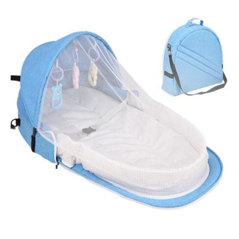 Berceau Portable pliable pour enfants, lit bébé, lit de voyage, avec moustiquaire, pour -nés: Blue Shoulder Bags