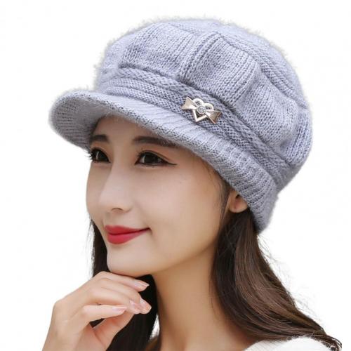 Peaked Hat All Match Autumn Winter Sun Protection Pure Color Knitting Hat Peaked Cap Accessories: Grey