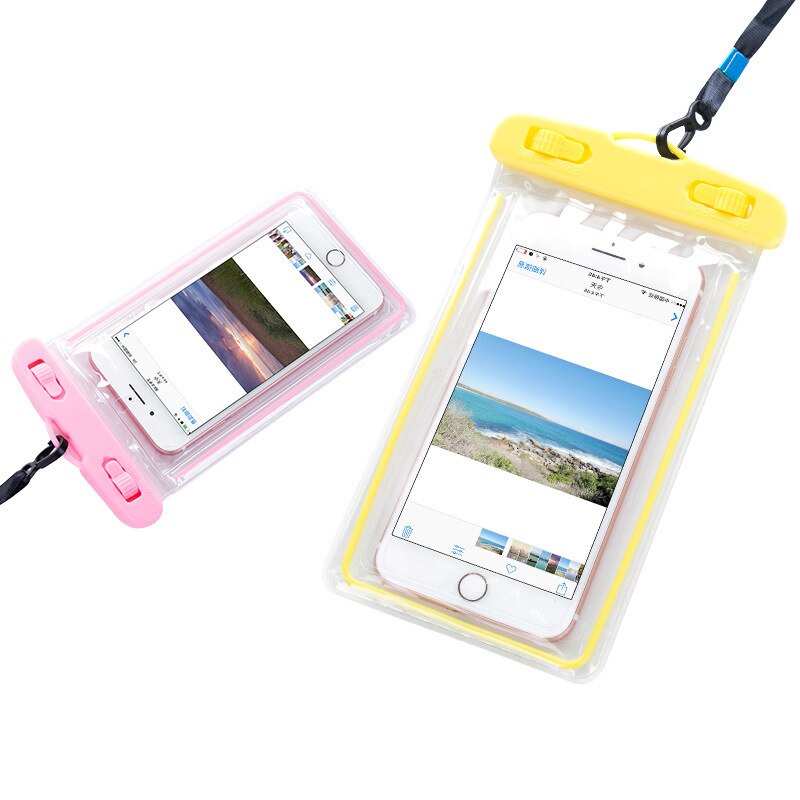 Svømmetasker vandtæt taske med lysende undervandsposetelefonetui til iphone 6 6s 7 universal alle modeller 3.5 tommer  -6 tommer