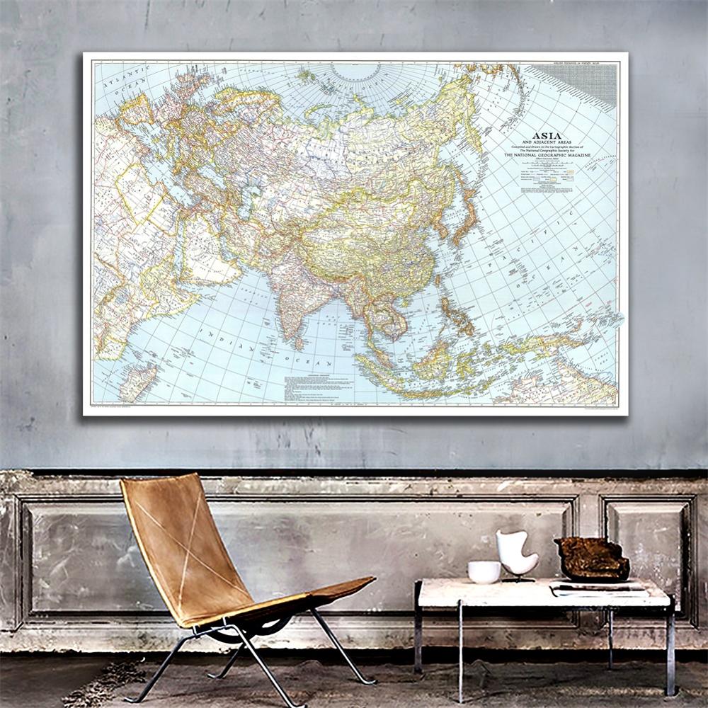 23.6x35.4 inches Fine Canvas Spray Painting Map of Asia And Adjacent Areas For Lounge Wall Decor
