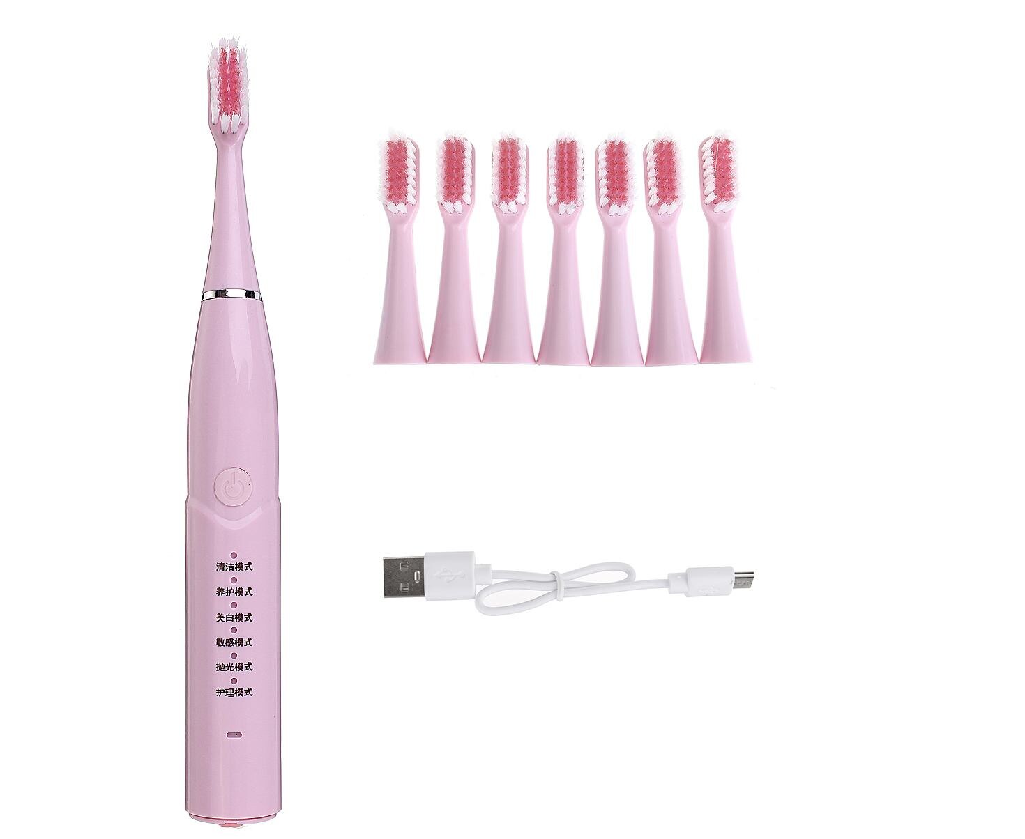 Powerful Electric Toothbrush Rechargeable vibration 28000 - 31000/min Ultrasonic Washable Electronic Whitening Waterproof Teeth: Pink