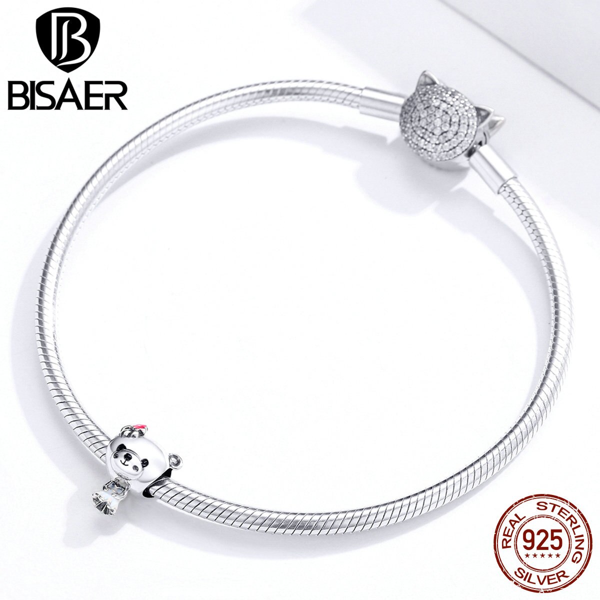 Bear Bride Beads for Jewelry Making BISAER 925 Sterling Silver Couple Wedding Bear Charms Original Silver Jewelry ECC1474