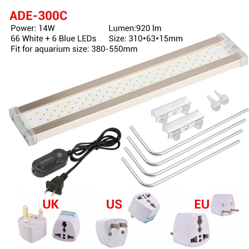 Nicrew Aquarium Led Verlichting Voor Aquarium Plant 12W-24W Ultradunne Aluminium Aquarium Verlichting plant Grow Verlichting Lamp: ADE 300C