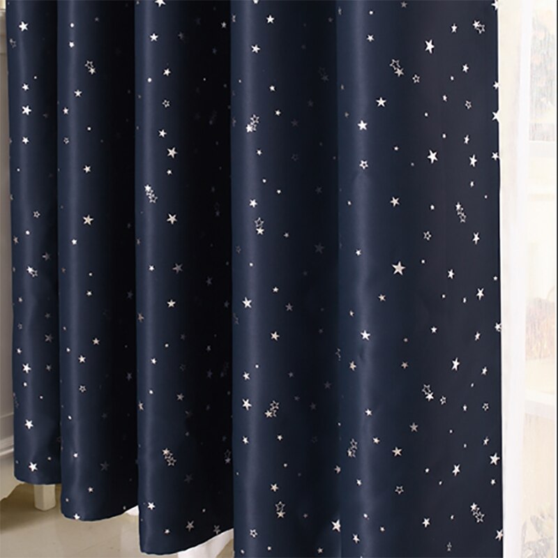 Mørklægningsgardiner børneværelse til drenge og piger, termisk isolerede gardiner med blinkende sølvstjerner, stanggardiner, (