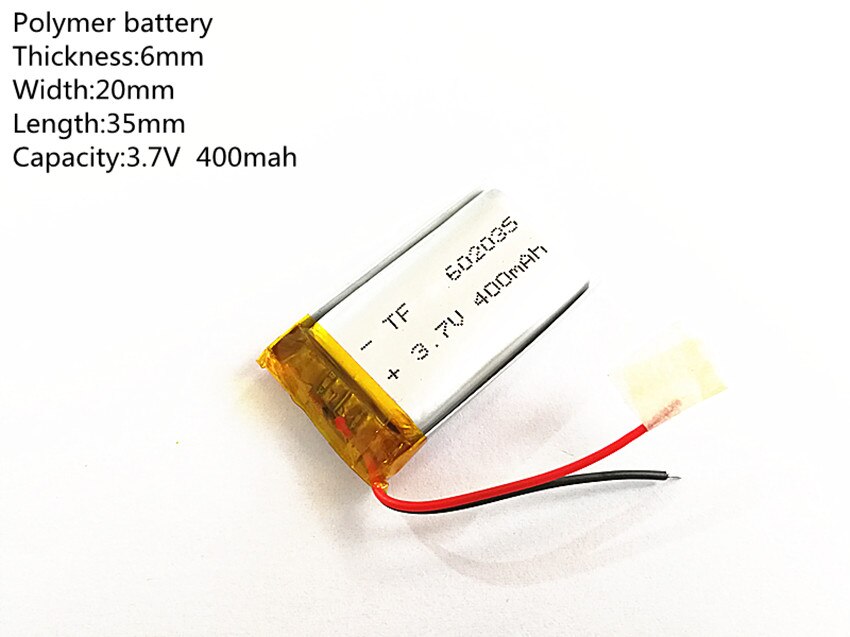 Polymer battery 400 mah 3.7 V 602035 smart home MP3 speakers Li-ion battery for dvr,GPS,mp3,mp4,cell phone,speaker