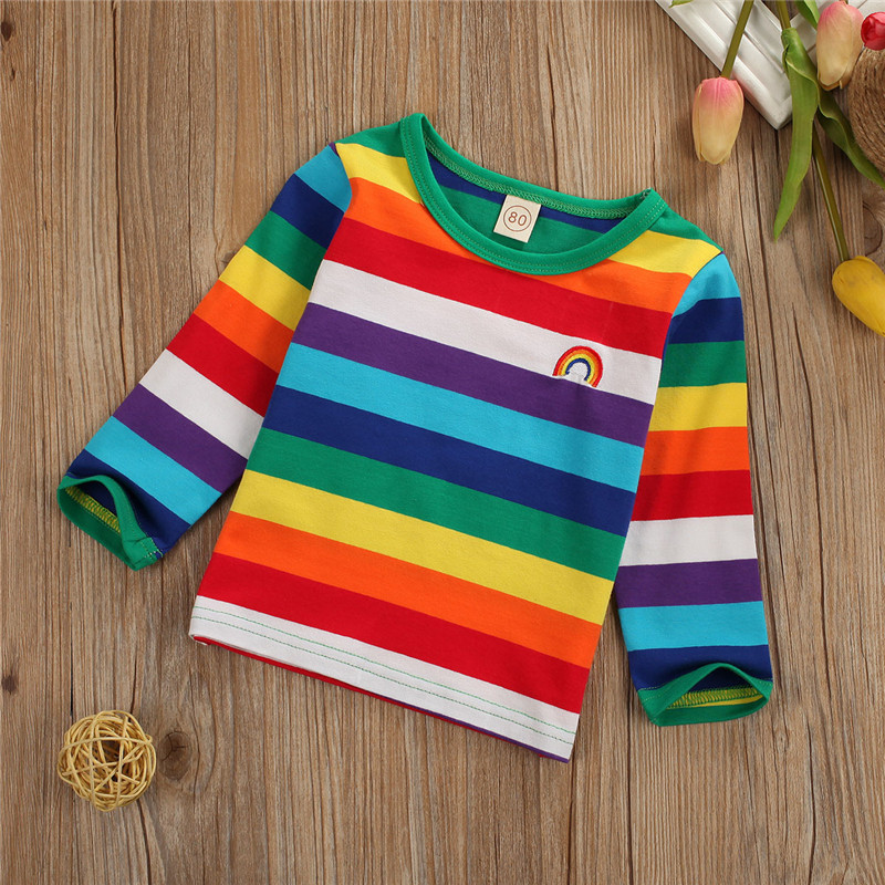 CANIS baby's t-shirts Newborn Toddler Baby cothing Girls Rainbow Casual Pullover T-Shirt Tops Striped Dress