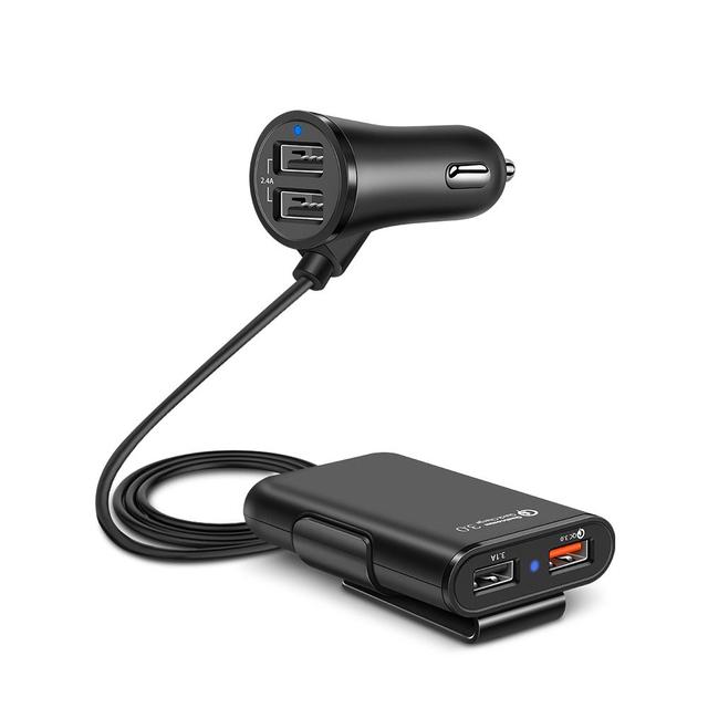 Vaorlo 36W Quick Charge 3.0 Usb Auto Charger Verlengsnoer Kabel Auto Usb Lader Personenauto Achter Charger: Black
