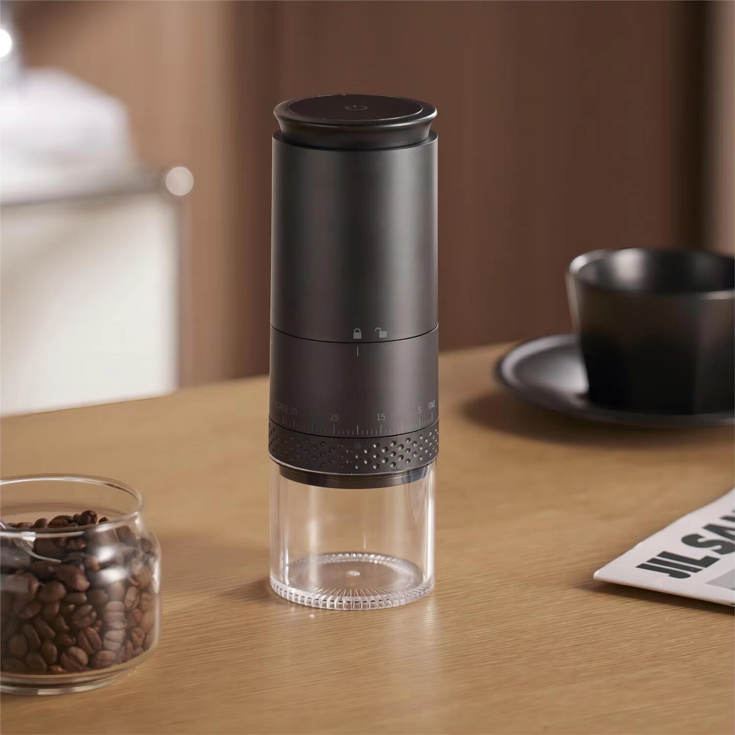 1500mAh Elektrische Koffiemolen Extern Verstelbare Type-C Opladen Koffie Burr Grinder Bean Slijpmachine Koffiezetapparaat: Black