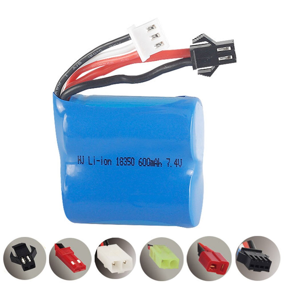 Batterie Li-ion 7.4V, 600mAh, 18350 pour télécommande à grande vitesse, pour bateaux, 7.4V, prise SM/JST/EL-2P